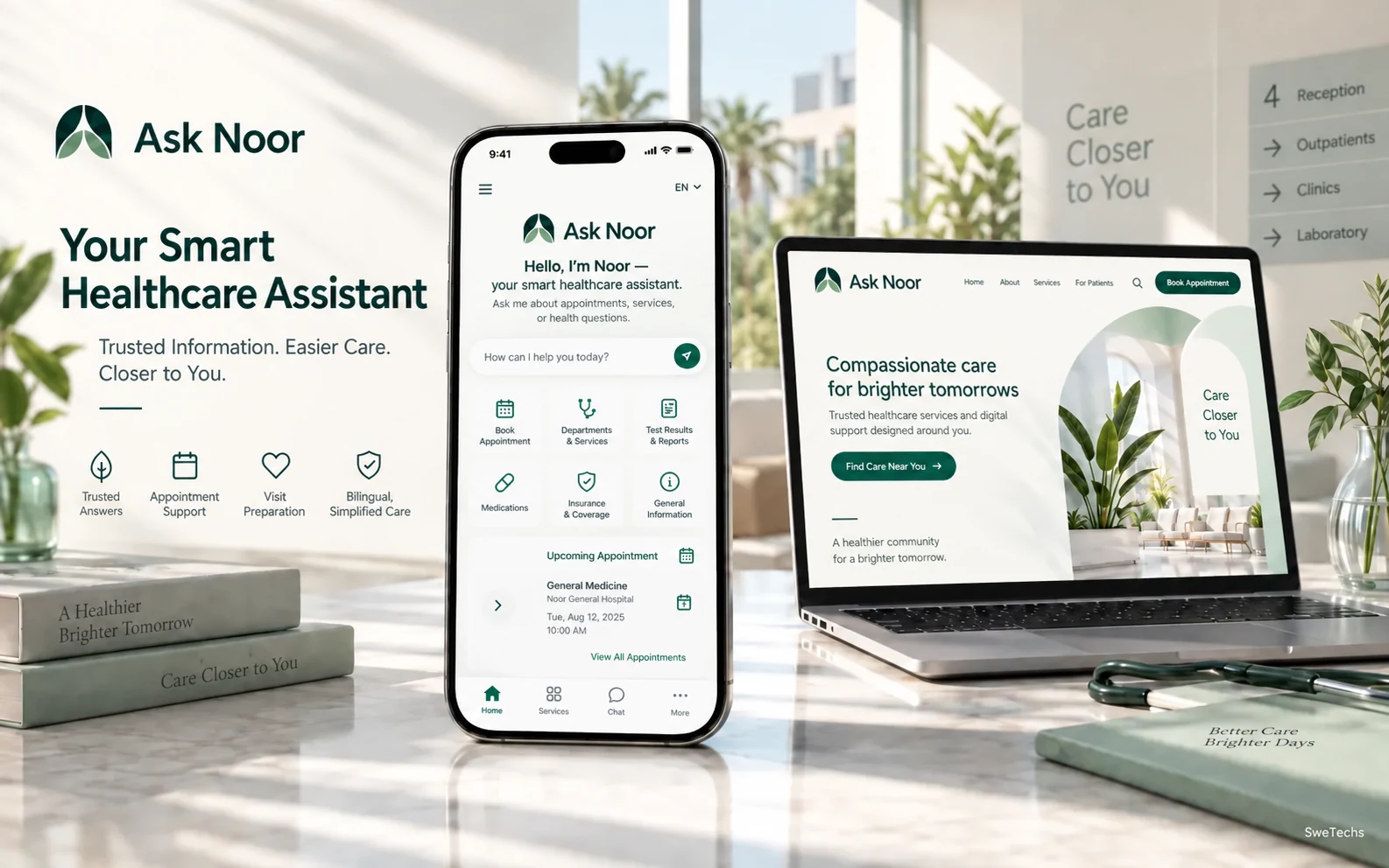 Ask Noor product interface for Healthcare