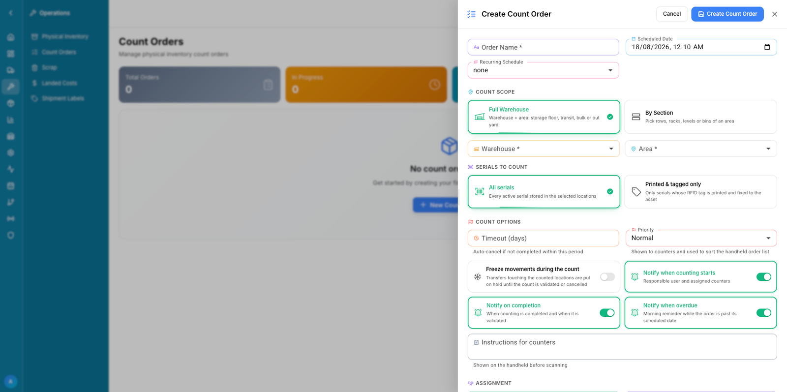 Octopus RFID-aware inventory count order configuration