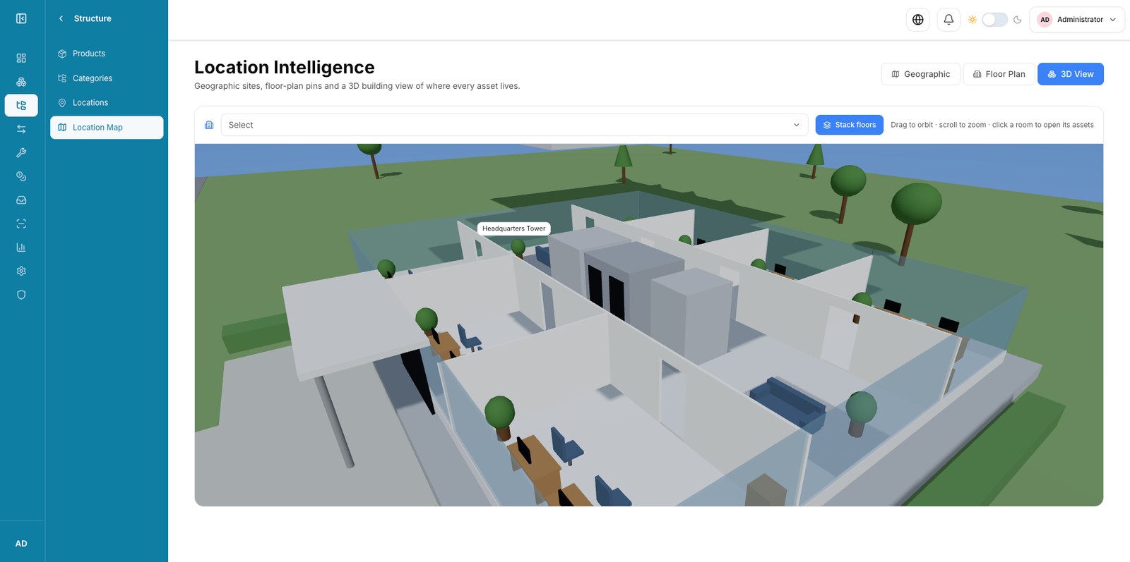 Octopus 3D location intelligence with stacked floors