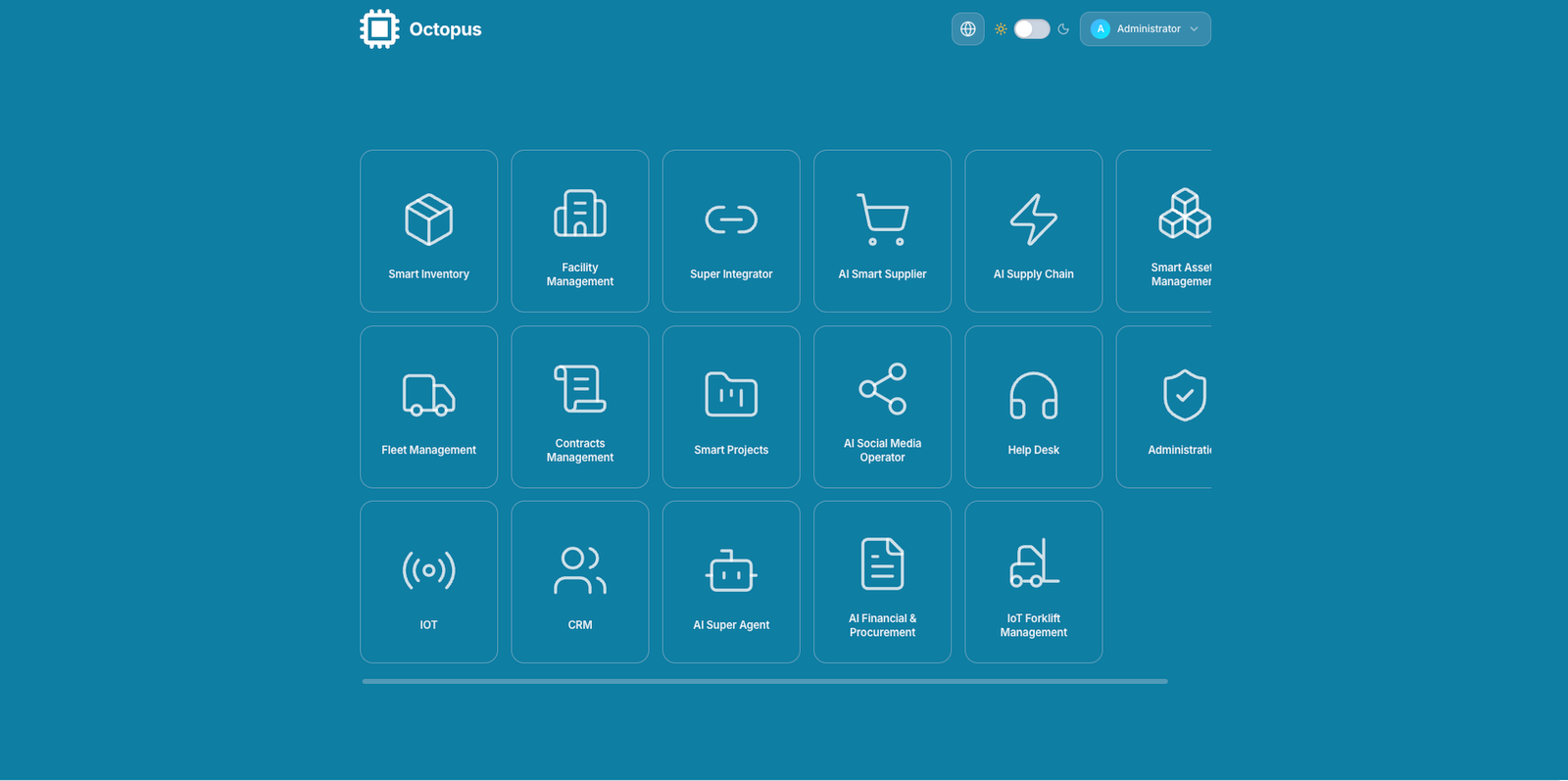 Octopus operating model concept with smart modules and role-based workspace