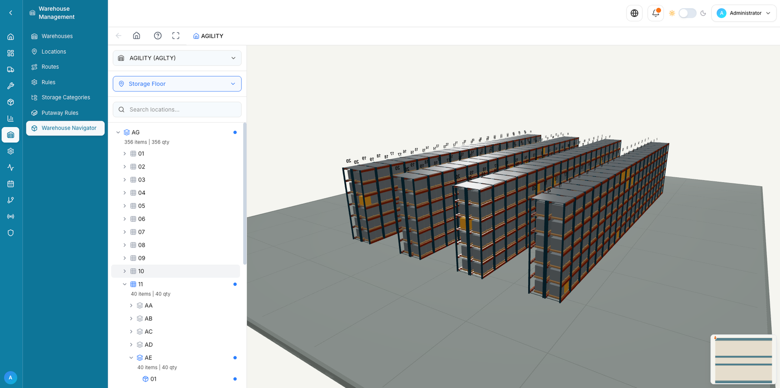 Octopus 3D warehouse navigator for storage locations