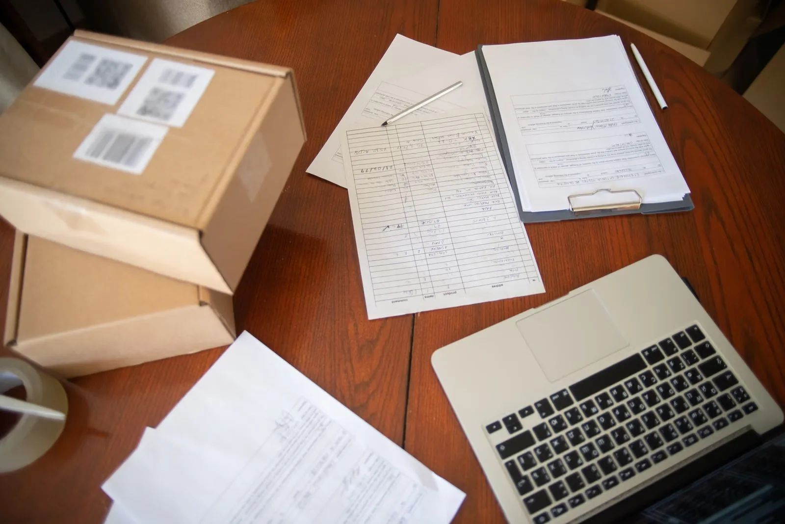 Parcels stacked at an office reception