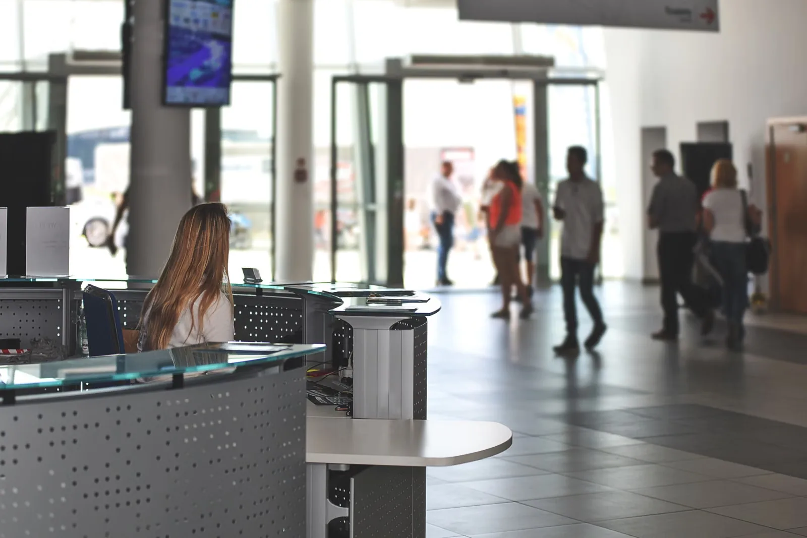 Reception desk in a modern office lobby