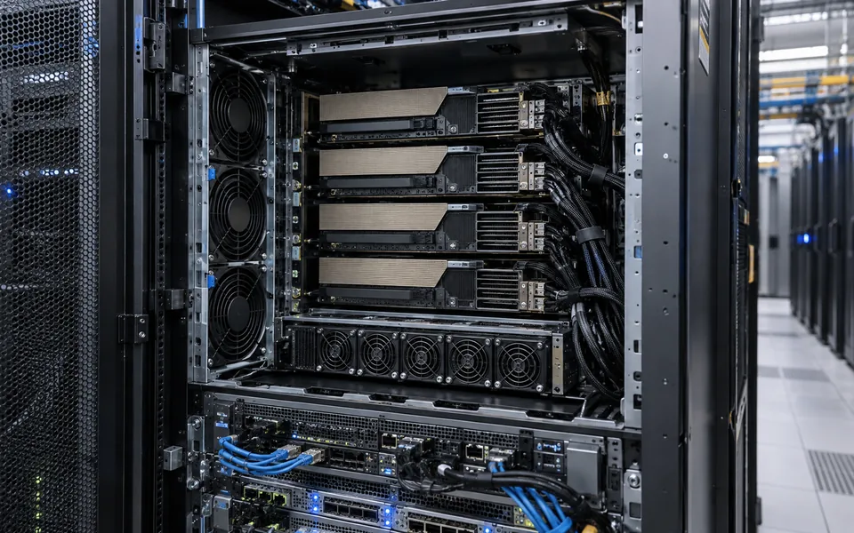 GPU server hardware with high-performance compute, cooling and network components