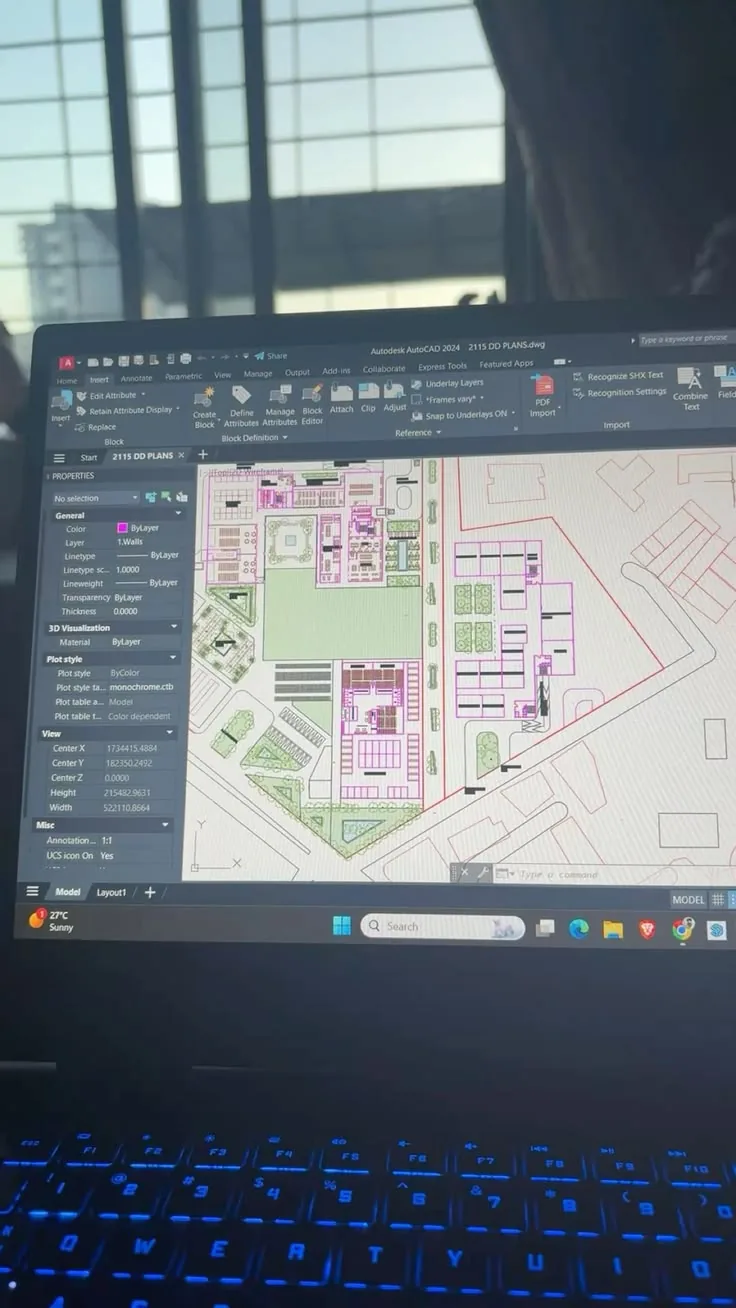 Layered site plan with parcels and utility networks in a GIS session
