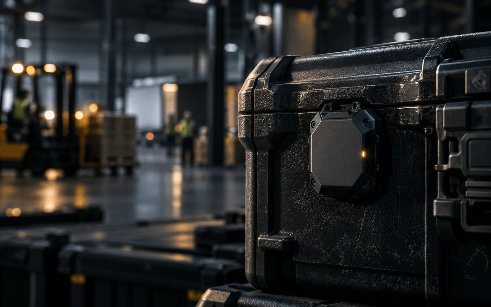 Rugged location tag attached to an equipment case