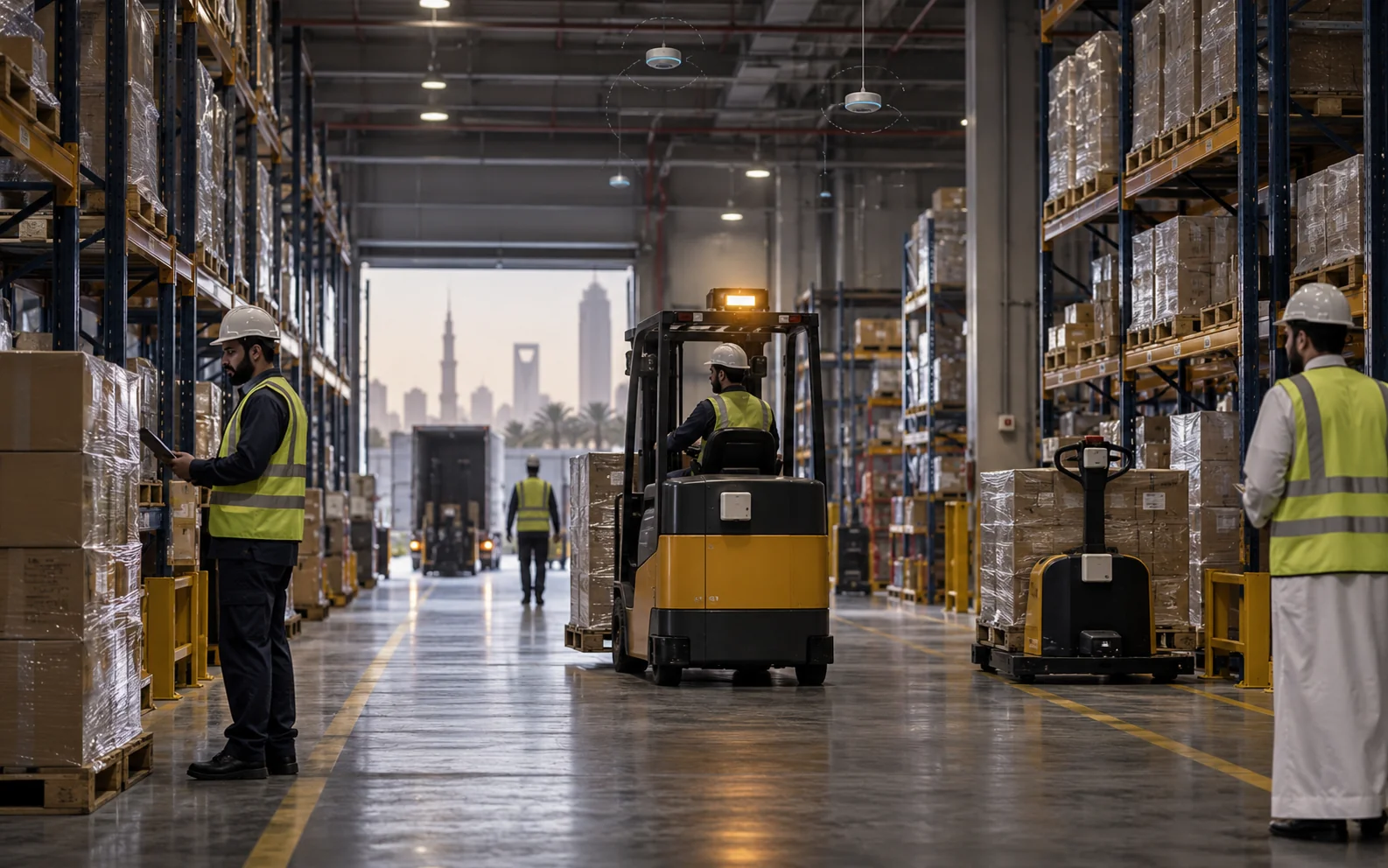 Warehouse operations illustrating indoor RTLS coverage
