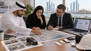 UAE government asset governance team reviewing maps, records and an exception decision