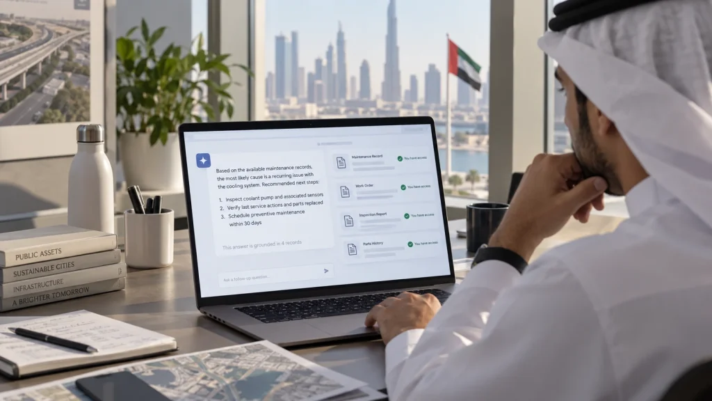 UAE warehouse worker scanning RFID-tagged government equipment through a controlled portal