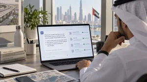 UAE warehouse worker scanning RFID-tagged government equipment through a controlled portal