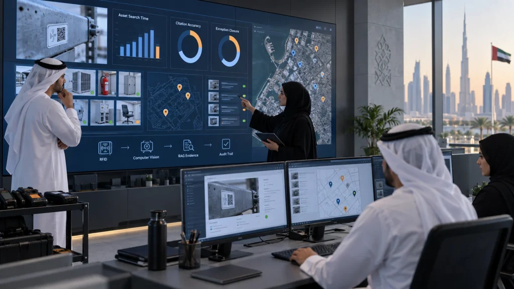 UAE government performance team measuring RFID inventory KPIs across a governed operations dashboard