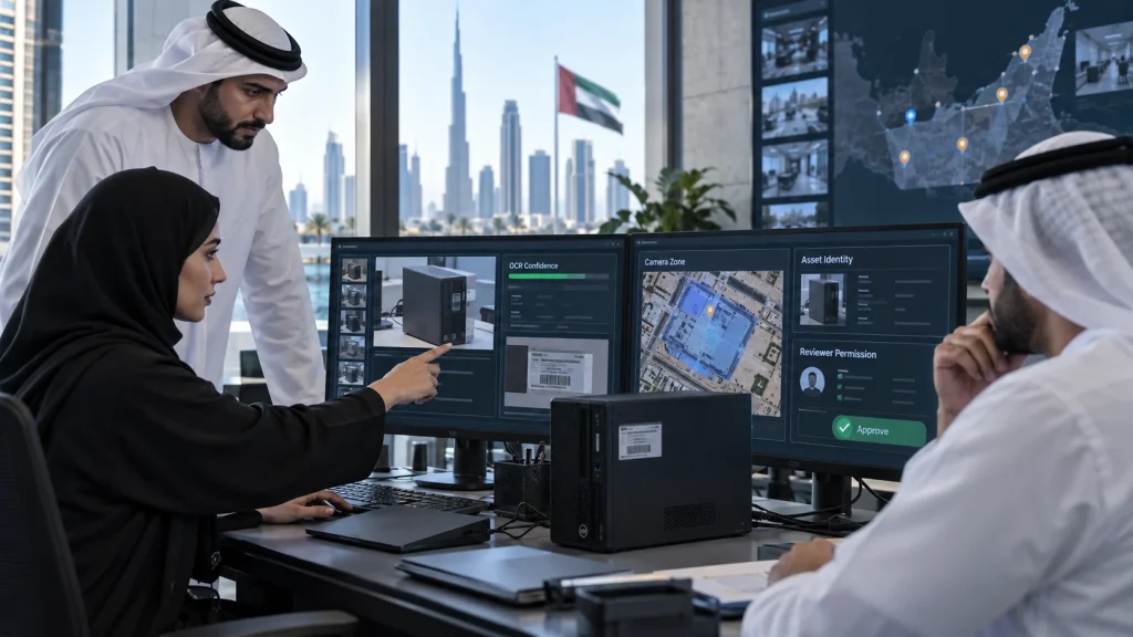 UAE asset control team approving a computer vision workflow only after checking evidence and permissions