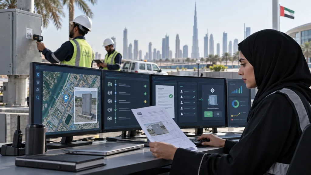 UAE asset controller checking location evidence before an automated transfer recommendation