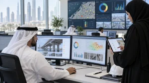 UAE safety inspectors reviewing AI-ranked inspection risks with asset, incident and maintenance evidence
