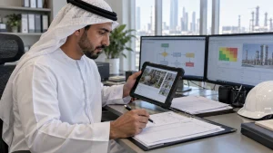 UAE safety controller validating inspection evidence, permissions and approval before an automated finding workflow