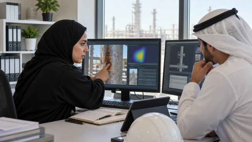 UAE safety manager reviewing an uncertain computer-vision finding before a formal inspection escalation