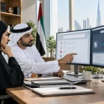 UAE government architecture team reviewing permission-aware RAG, private LLM controls and auditable evidence in a secure workspace