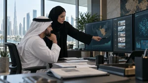 UAE government architecture team reviewing permission-aware RAG, private LLM controls and auditable evidence in a secure workspace