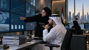 UAE government architecture team reviewing permission-aware RAG, private LLM controls and auditable evidence in a secure workspace
