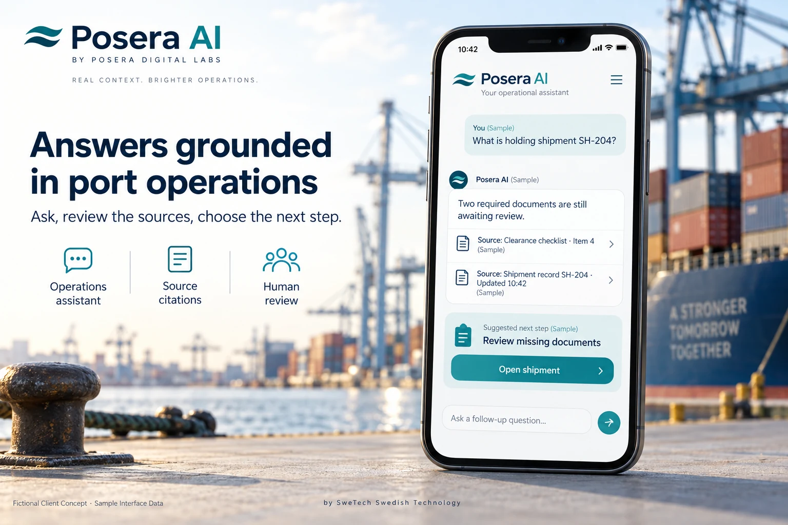 English hero board for the Posera AI Mobile App AI project concept