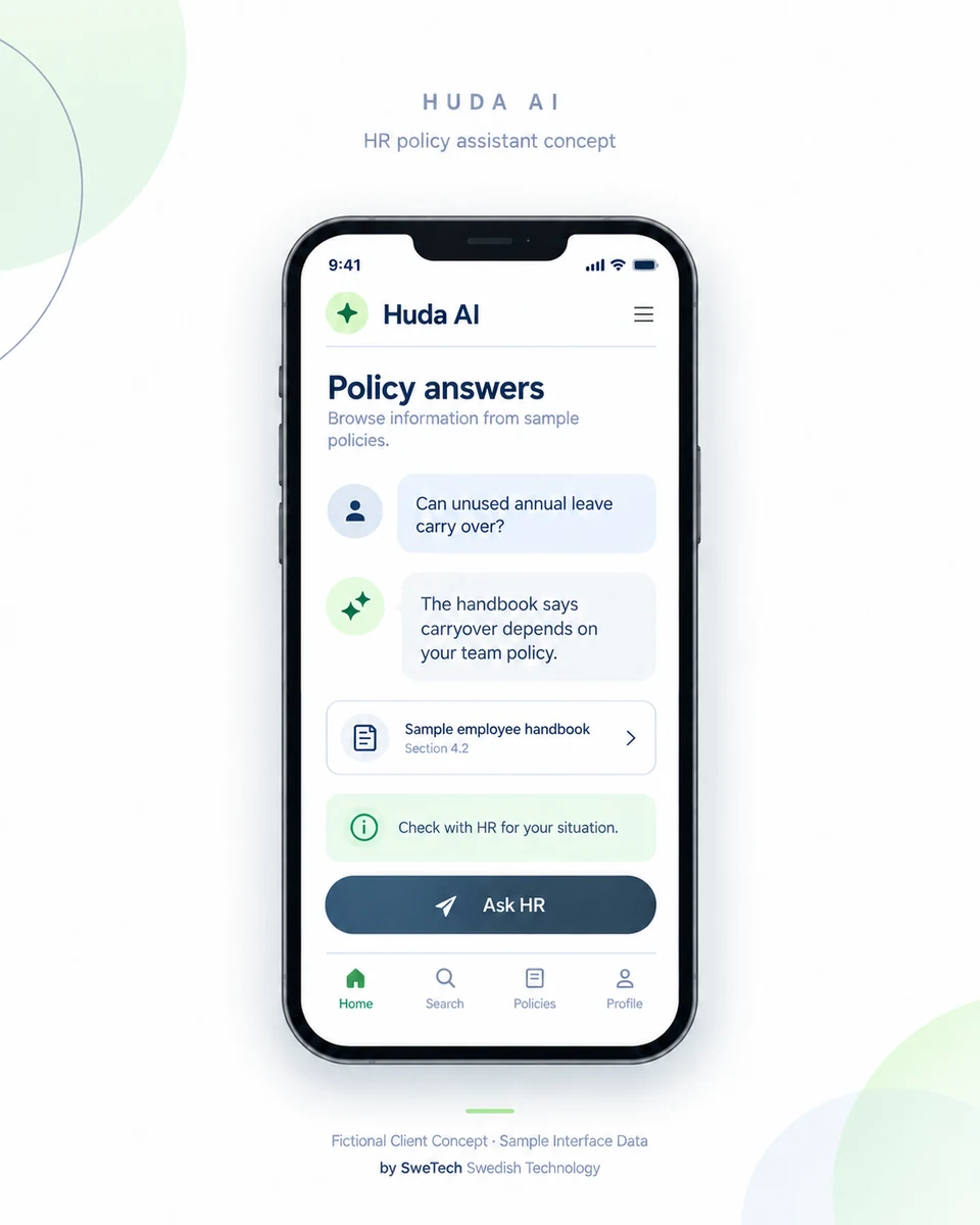 English hero board for the Huda AI AI project concept