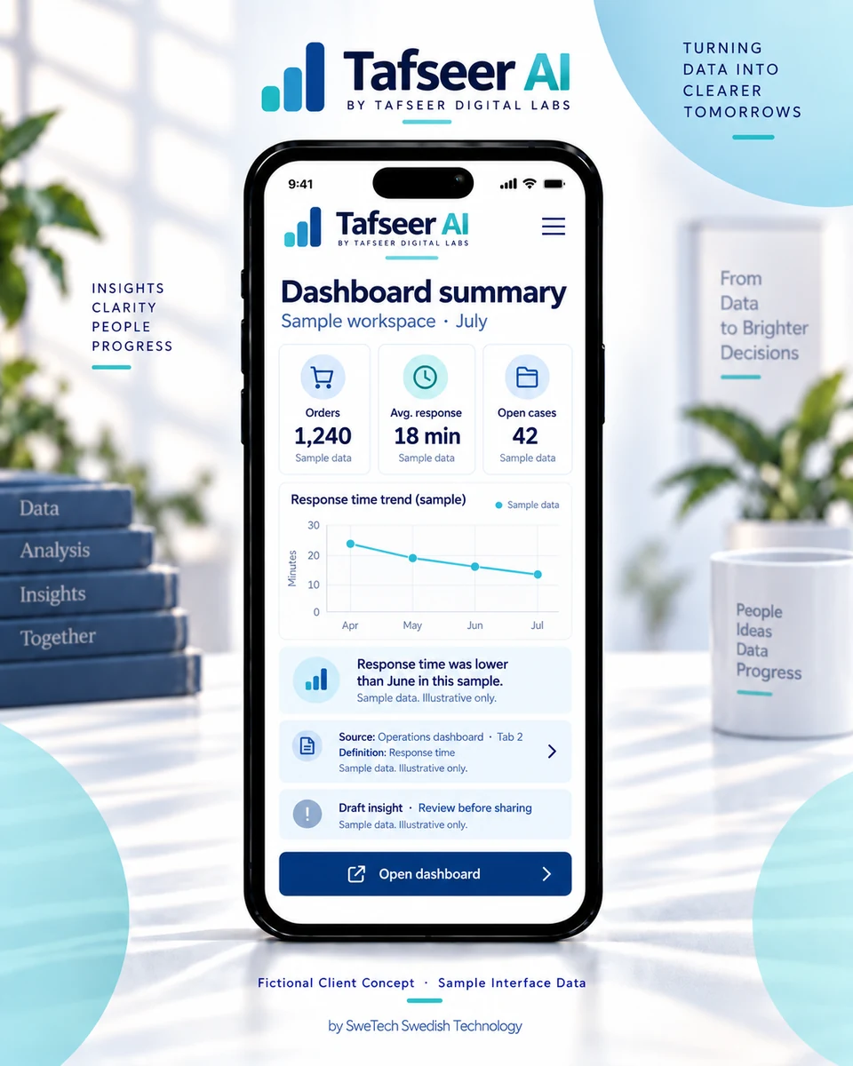 English hero board for the Tafseer AI AI project concept