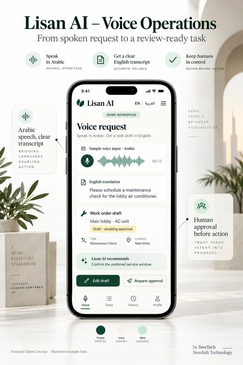 English hero board for the Lisan AI AI project concept