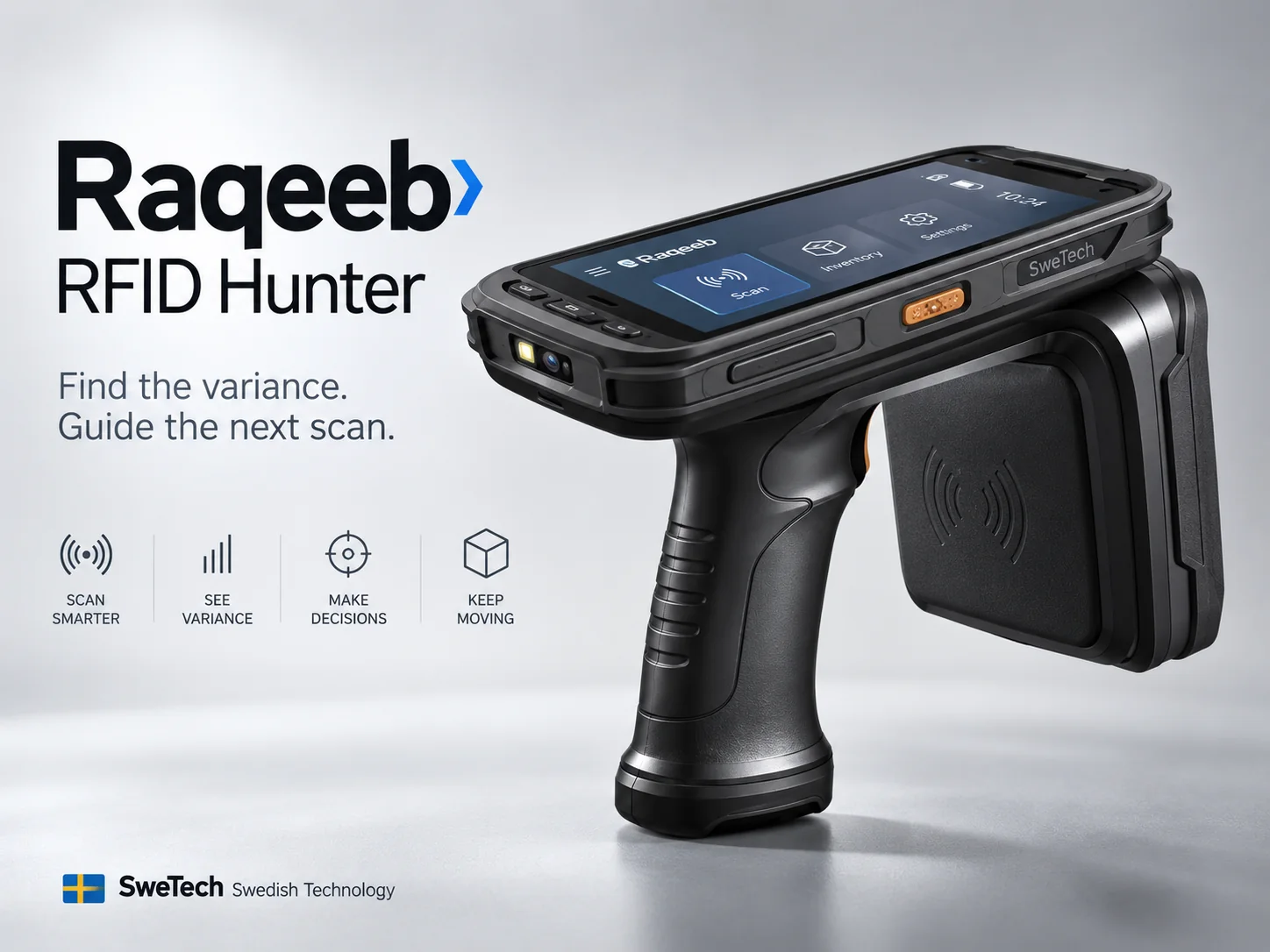 English hero board for Raqeeb RFID Hunter hardware product concept