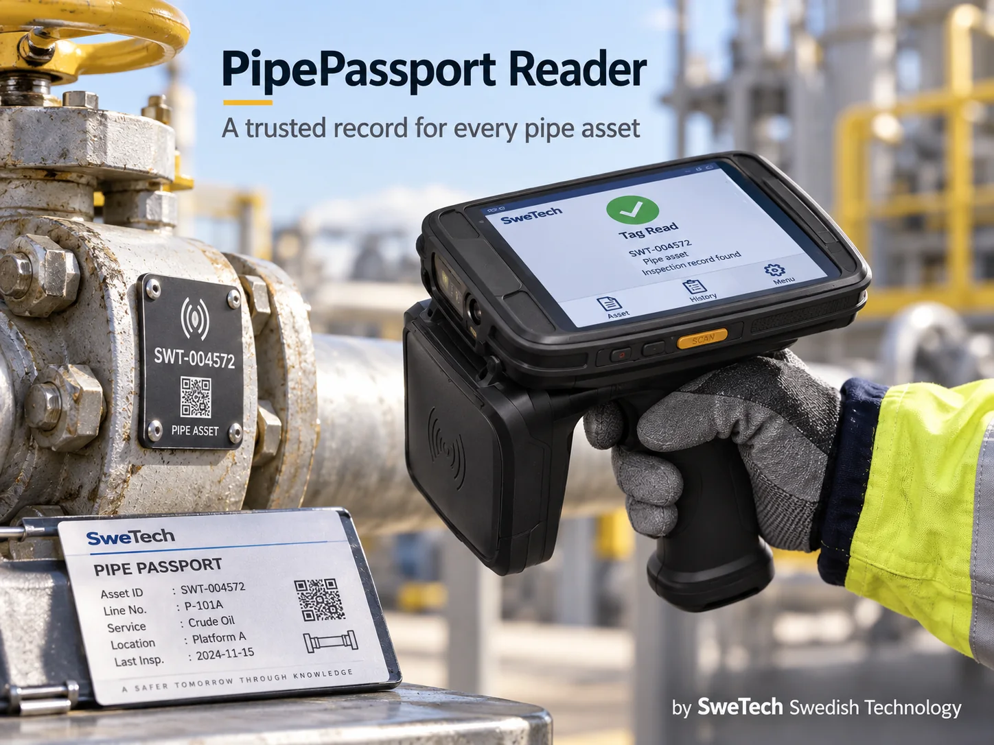 English hero board for PipePassport Reader hardware product concept
