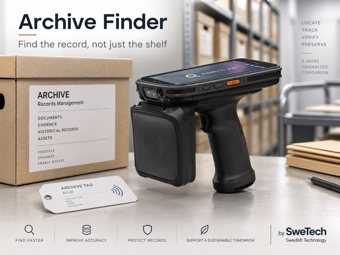 English hero board for Archive Finder hardware product concept