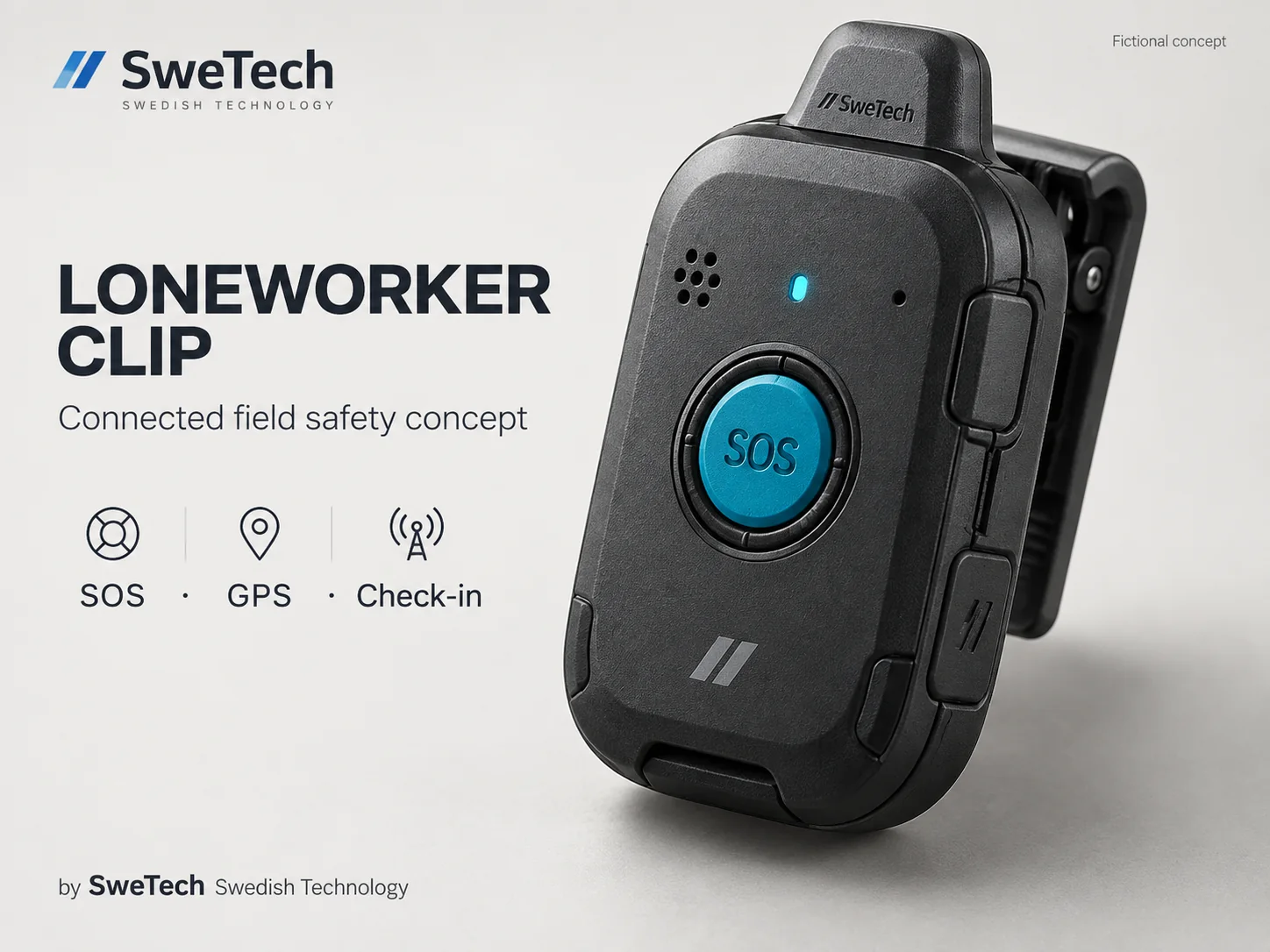 English hero board for LoneWorker Clip hardware product concept