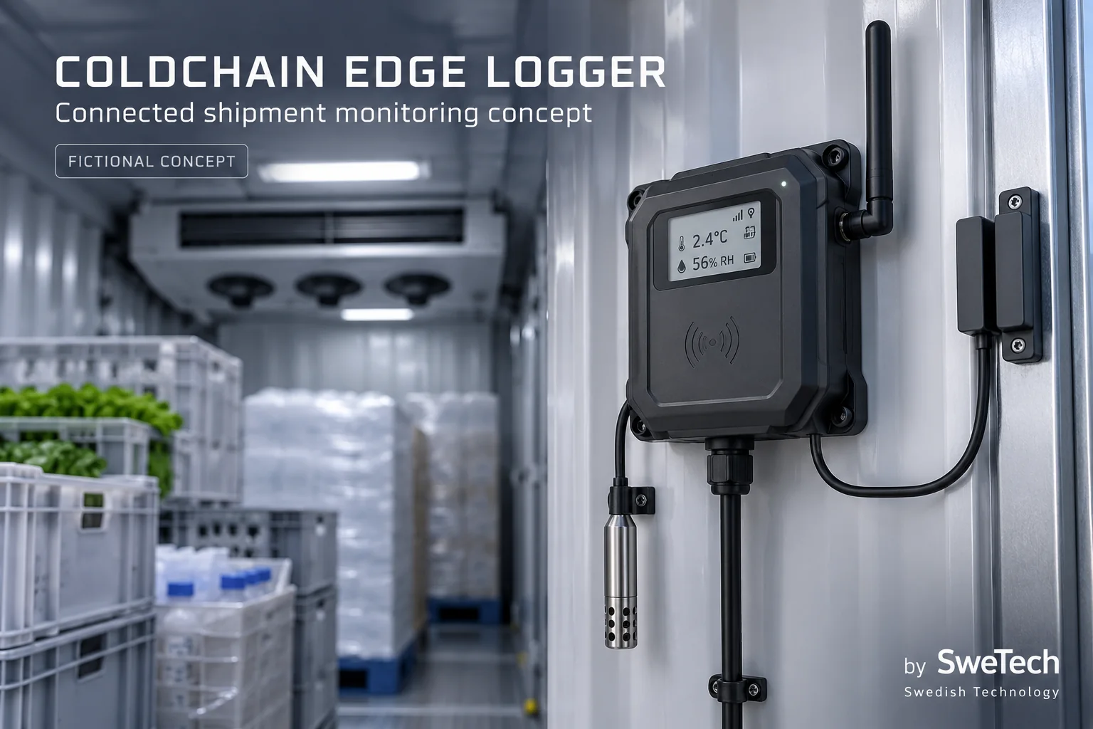 English hero board for ColdChain Edge Logger hardware product concept