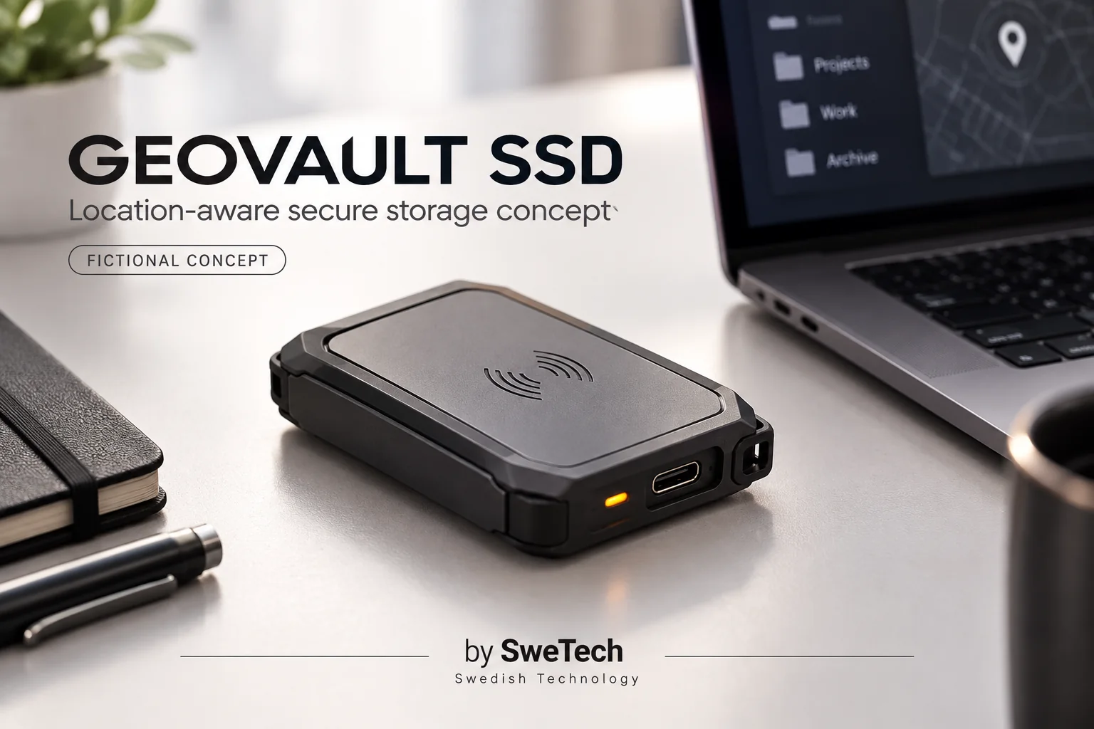 English hero board for GeoVault SSD hardware product concept
