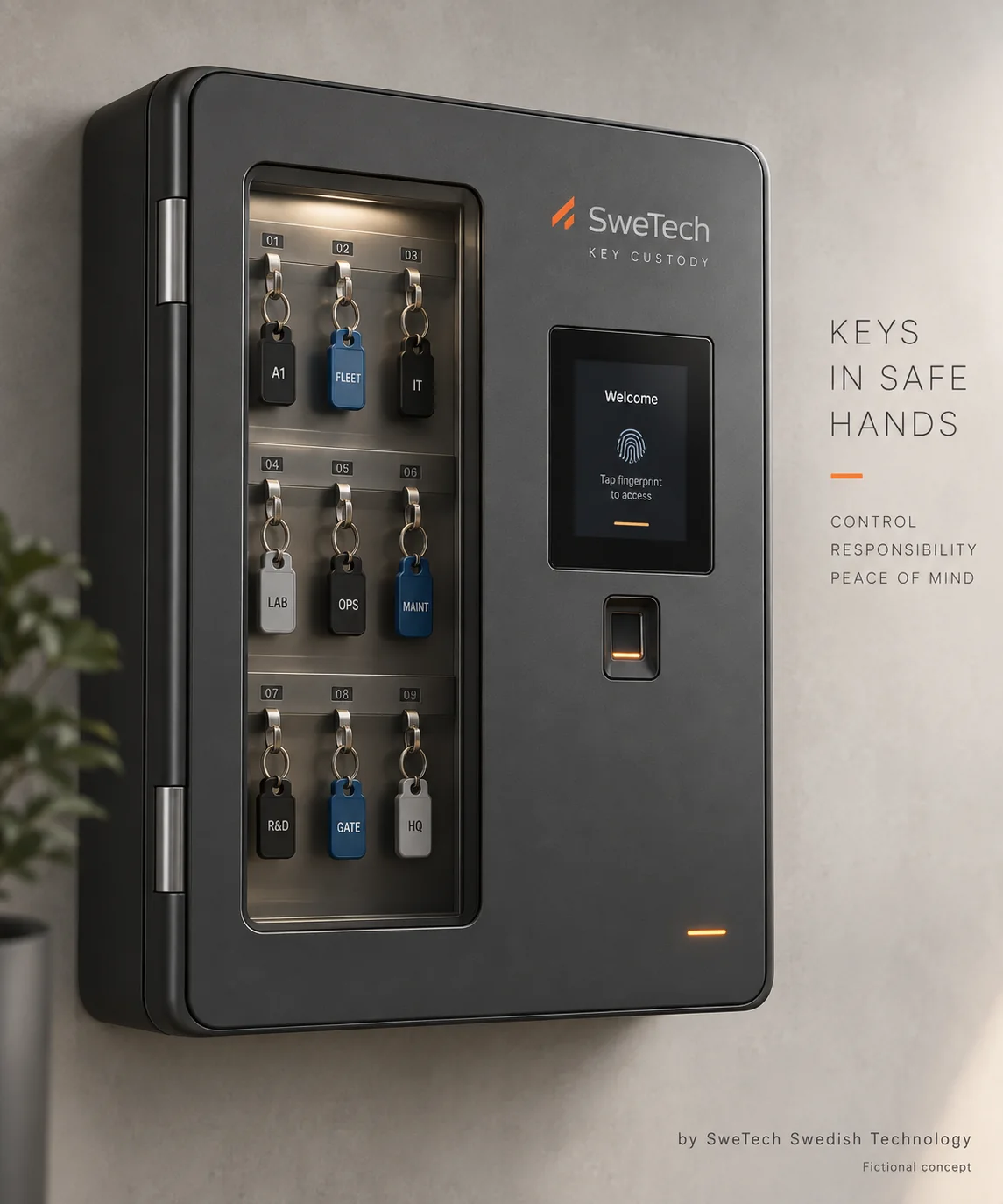 English hero board for KeyCustody Cabinet hardware product concept