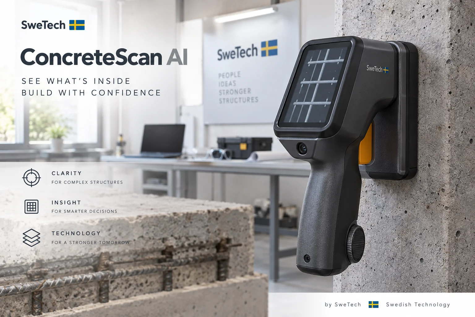 English hero board for ConcreteScan AI hardware product concept