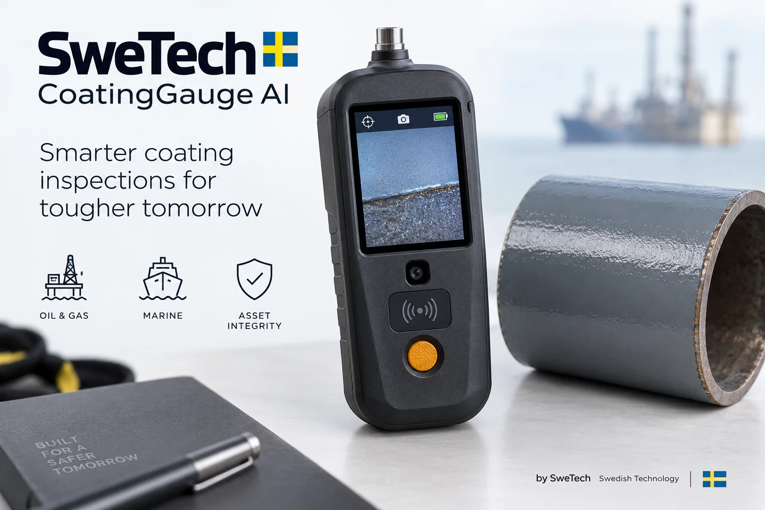English hero board for CoatingGauge AI hardware product concept